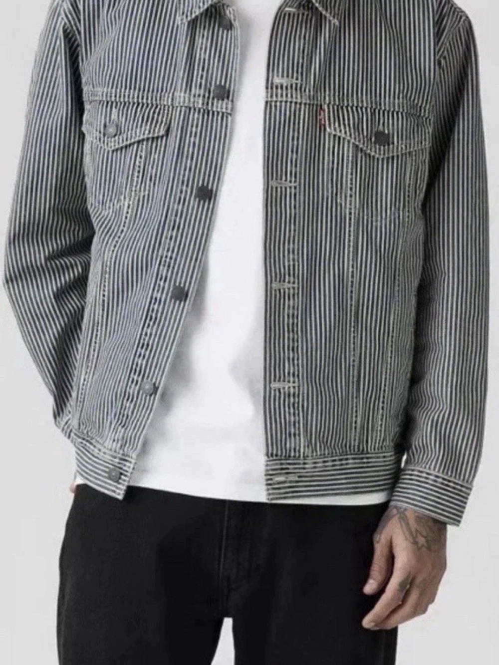 Levi’s Premium Relaxed Fit L Trucker Jacket A5782‑0077  Railroad Stripe NWOT